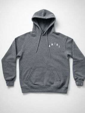 AMIRI Gray Hooded Pullover with White Arch Logo